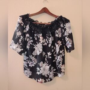 black off the shoulder top lace trim